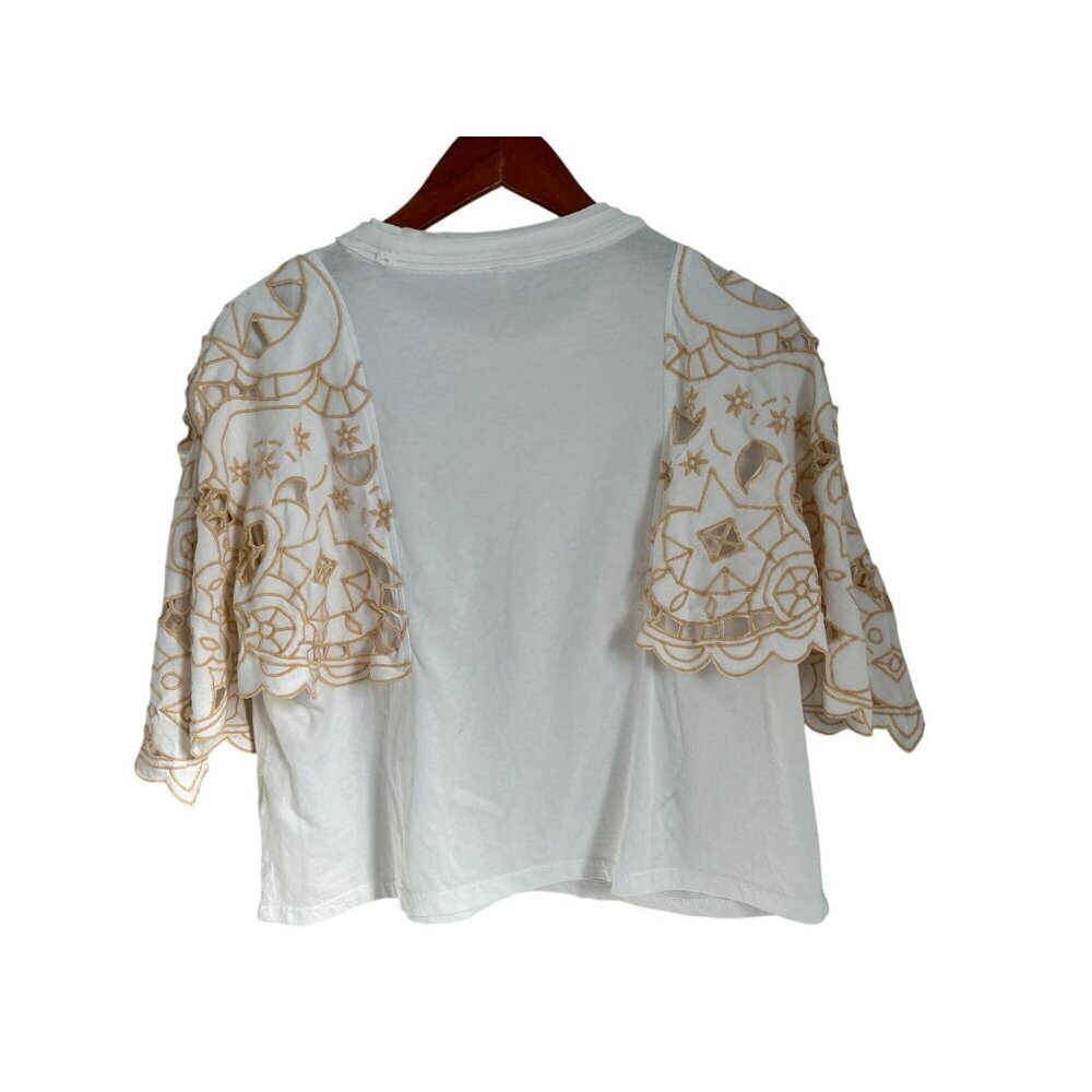 Free People Angel Embroidered Flutter Sleeve Cotton T-Shirt White - XS - Picture 7 of 12